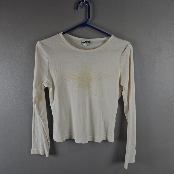 Y2K Spit Cream Long Sleeve Star Top Vintage 2000s Star Graphic Minimal Aesthetic - Picture 2 of 8